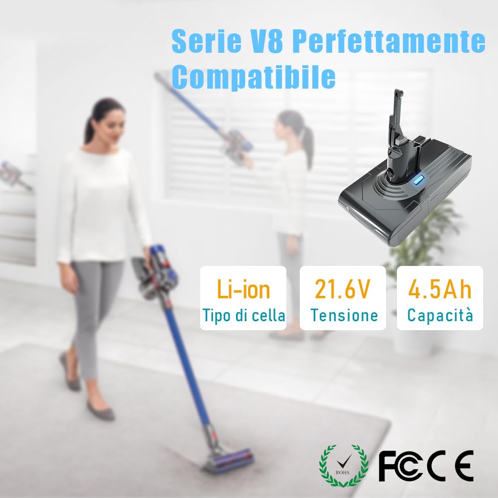 Batteria di Ricambio per Dyson V8 SV10,Batteria Li-ION compatibile con V8 Absolute,Fluffy,Animal SV10, STANEW Batteria di ricambio per Dyson con 2 filtri [Li-ION 21.6v 4500mAh]