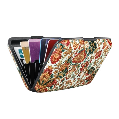 Image of ELFISH RFID Blocking Credit Cards Holder Aluminum Wallet Metal ID Case for Men Women, Carpet Pattern, Modern