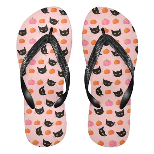 Burbuja Black Cat Pumpkins Flip Flops for Women Men, Soft Thong Sandals Rubber Slippers for Pool Beach Essentials