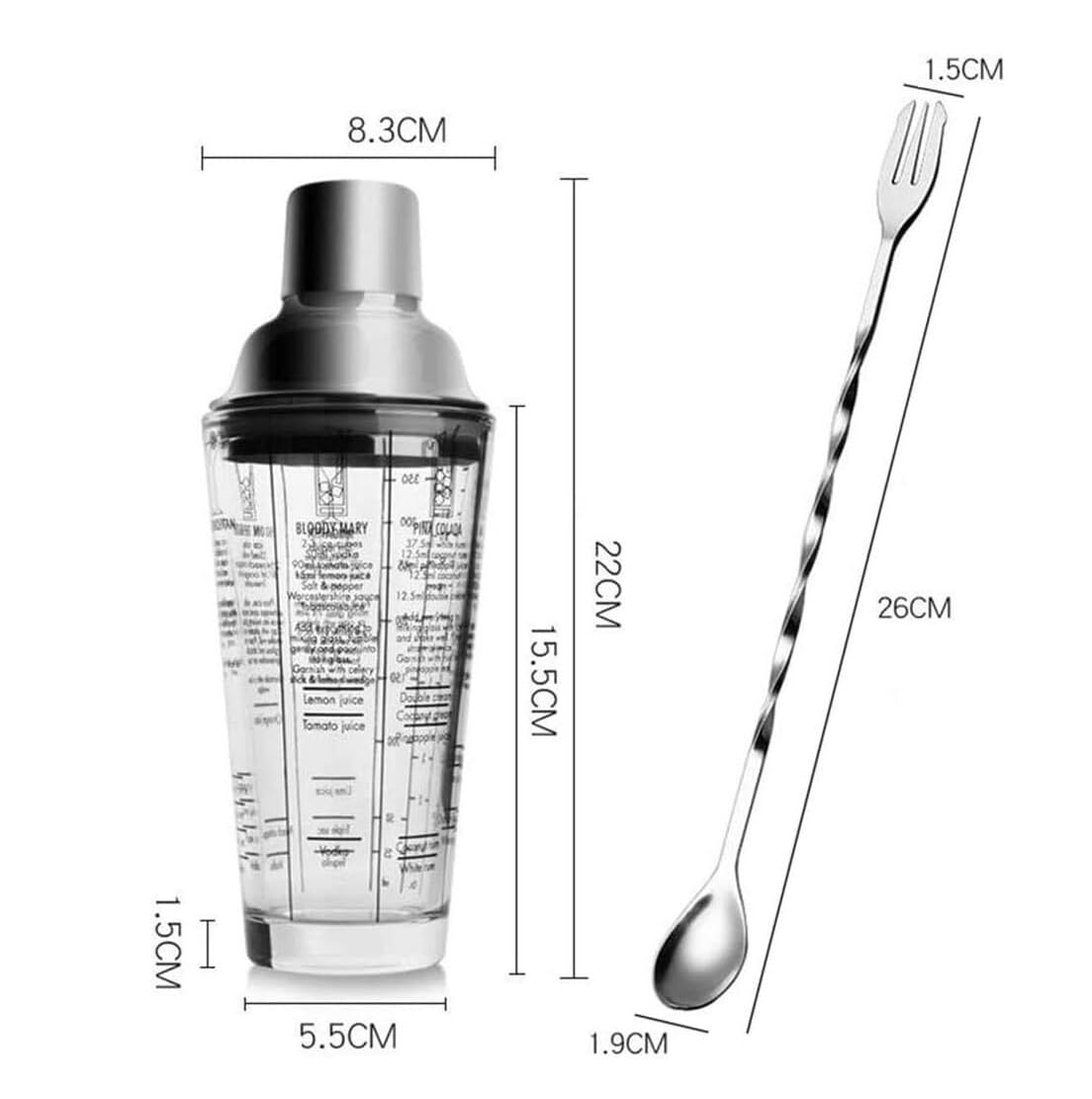 Shaker À Cocktail pour Mélanger Boissons Ensemble De Fabrication De Cocktails 400 ML avec Support en Verre Cocktail Shaker Set Bar Tool Set Barman Kit pour Bar Fête(B)