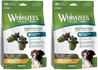 WHIMZEES by Wellness Krokodil, natürliche, getreidefreie Zahnpflegesnacks, Kaustangen für mittelgroße Hunde, 12 Stück, Größe M (Packung mit 2) product image