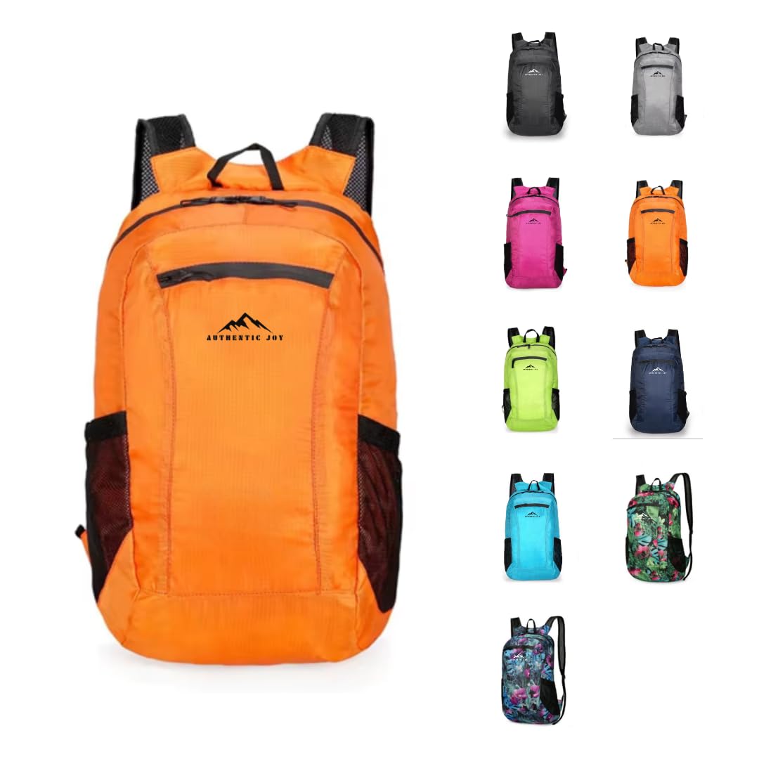 Authentic Joy 20L Water Resistant Lightweight Hiking Daypack, Packable Backpack, Multiple Colors (Orange)