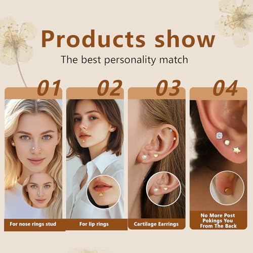 15Pcs 20G/18G/16G Flat Back Push in Stud Earrings 316L Surgical Stainless Threadless nose rings Medusa Piercing Jewelry Hypoallergenic Labret Studs Lip Rings ring for Women Men Be Equipped With Ball Grabber Tool4