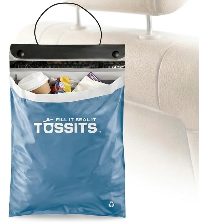 Tossits Recycled Disposable Car Trash Bags Leakproof Smell Proof Hanging Garbage Bags for Car Truck SUV RV & Vehicle Blue 7 Count Disposable Automotive Trash Bags