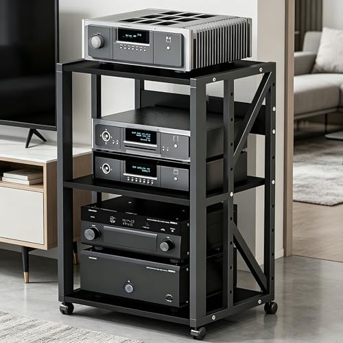 NEHCFO Meuble chaîne HiFi Multifonction avec roulettes, étagère Audio-vidéo 2/3 Niveaux, Meuble...