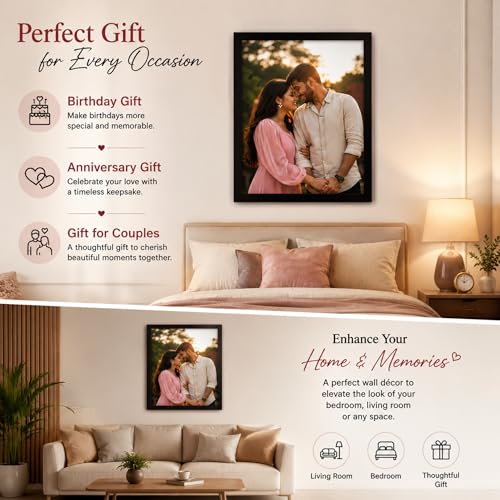 Image of Customized Wooden Photo Frame | Single Photo Upload | HD Printed Personalized Gift for Birthday, Anniversary, Wedding, Couples & Family | Table Stand & Wall Mount | Black | 6R,A4,A3 Size