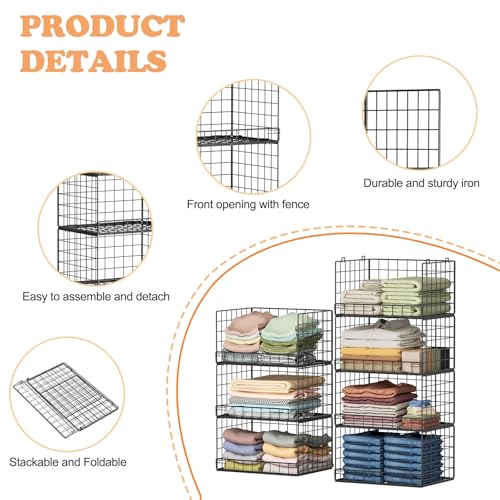 Image of Yociyoga 8-Tier Stackable Closet Organizers and Storage Shelves, Foldable Closet Shelf Organizer, Stackable Storage Bins Drawers for Closet Organizer System, Black(Patent No. 30022416)