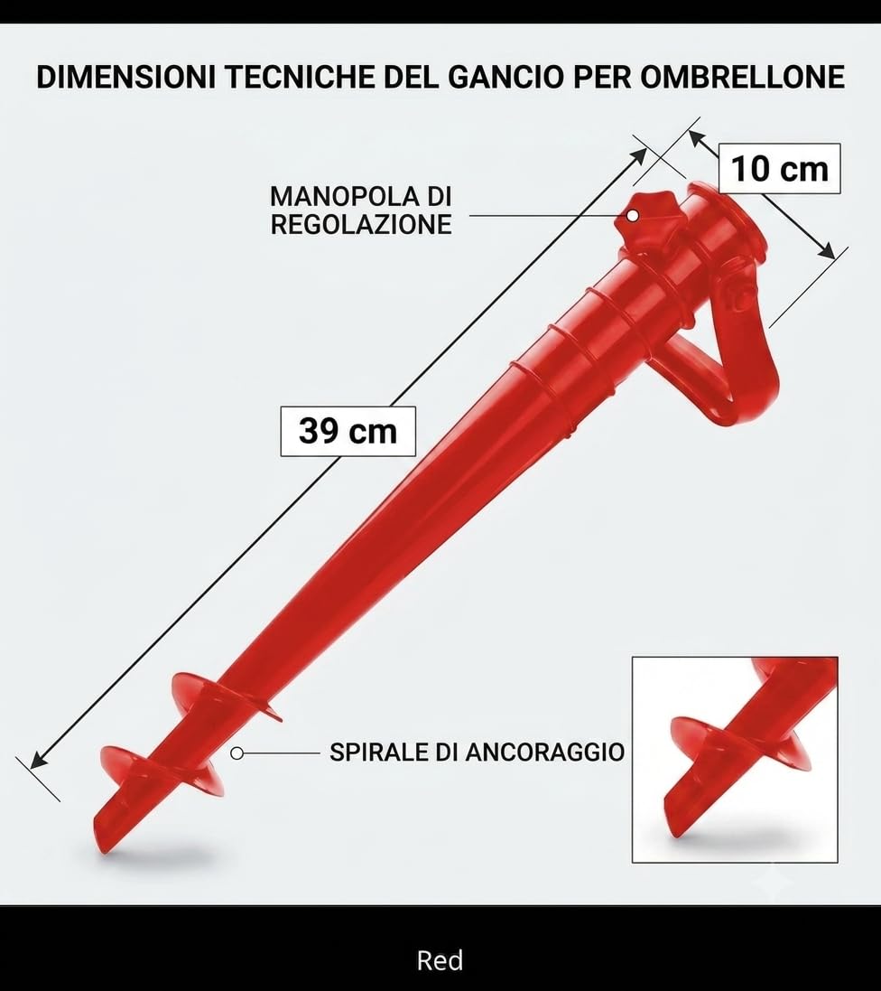 Picchetto per Ombrellone con Trivella 39cm, Diametro 32mm Supporto Anti-Vento per Spiaggia