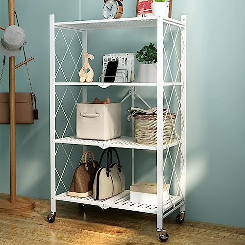 Image of Foldable Movable Storage Rack /Organiser, Book Shelf for Living Room, Office, Library (White, 4 Layer)