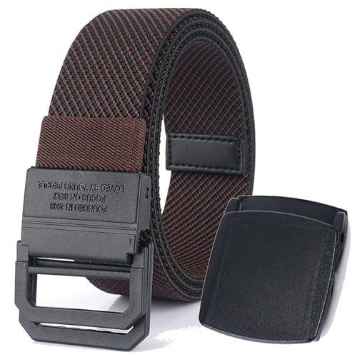 Elastic No Metal Double D-Ring Web Belt, Durable Plastic Buckle Stretch Belt, Mens Tactical Heavy Duty Nylon Belt