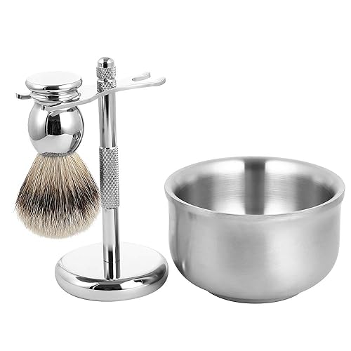 Juego de afeitado para hombre de lujo para afeitado en húmedo 100 plata cepillo de afeitado para tejón soporte de afeitar jabonera