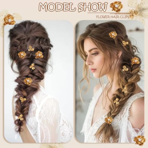 6 Pinzas para Cabello Flor Dorada para Mujer miniatura 4