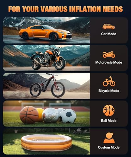Image of Auto Hub Cordless Tyre Inflator for Car & Bike - 6000 mAh Battery - 2X Faster Inflation- Power Bank - Digital Display - Dual Mode (Battery & 12V Car Port), 150PSI Air Pump, Tyre Inflator - Orange