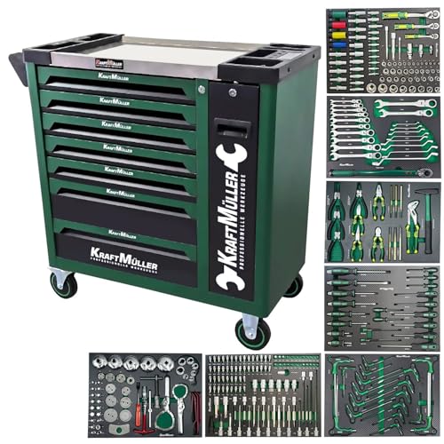 Servante d'atelier Kraft Muller KM-XXL-8/7 TOOL VERT ARMEE, 309 outils avec...