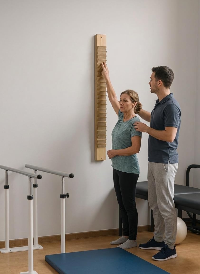 Escalera de Rehabilitación para Dedos y Mano de Madera (Finger Ladder) – Escalera de Fisioterapia para Pared – Ejercicios de Movilidad de Dedos, Muñeca y Hombro – Incluye Tornillos de Instalación