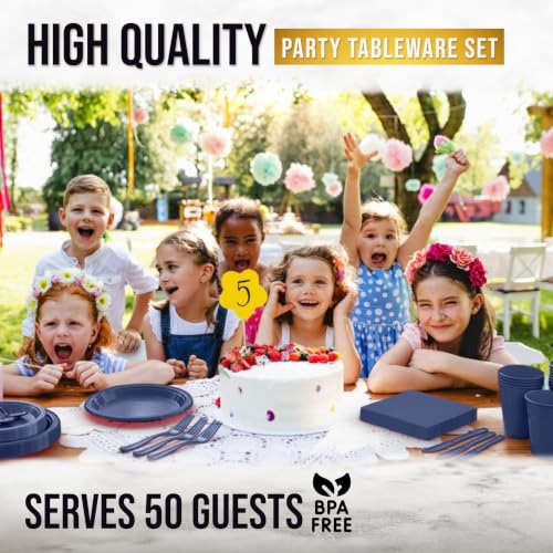 Image of Exquisite 350 Pcs Navy Plates and Napkins Party Supplies Plate Sets