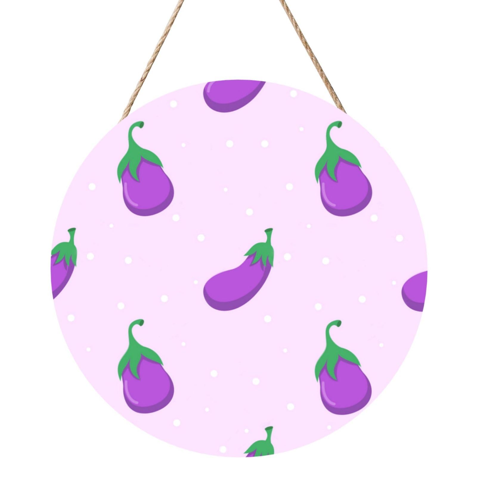 InOmak Eggplant Vegetable Fruit, Round Wood Panel Painting 12 in, Wall Hanging Painting For Home