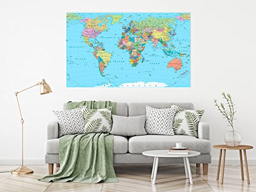 Cuadro Cartón Pluma Pared Mapamundi Politico Fondo Azul | Cuadro para Paredes | Cartón Pluma Decorativo | Varias Medidas 100 x 90 cm | Decoración comedores, Salones, Habitaciones.