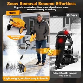17-Inch Cordless Snow Shovel with Wheels, 9000mAh Brushless Electric Snow Blower Battery Powered, 26Ft Snow Thrower Distance&Adjustable Plate, Snow Removal for Driveway Deck Sidewalks