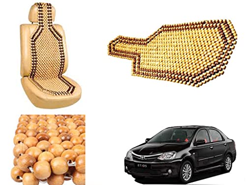 Image of Car Bead Seat Wooden Beads Cushion Cover Pad for Toyota Etios, Acupressure Sitting Seat Cover | Cream Color - Pack of 1