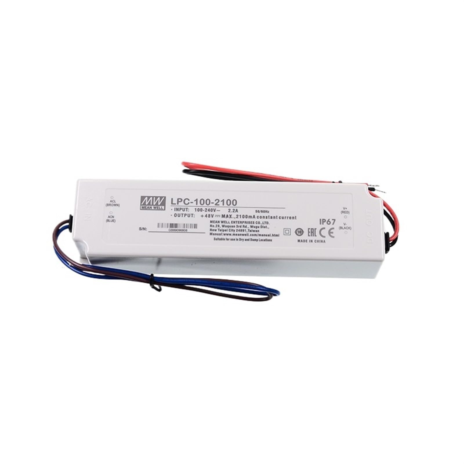 FCARUMIQP LPC-100-2100 Switching Power Supply 2100mA 24~48V DC 100W IP67 Waterproof LED Driver 110V/220VAC
