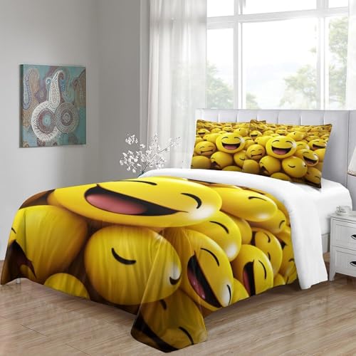 Parure de lit avec housse de couette microfibre jaune taie d'oreiller smiley - 5