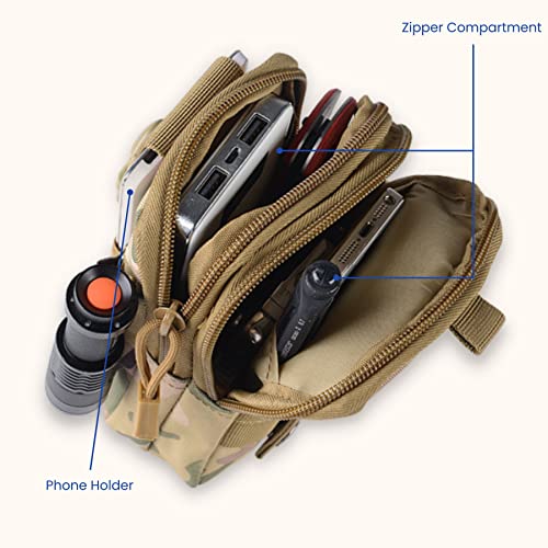 Image of Kraptick Multi-Purpose Water Resistant Waist Bag with Dual Compartment, Waist Bag Mobile Phone Holder, Waist Pack for Men, Women Camping Hiking Pouch (CP Camouflage & Army Green) (Combo of 2)