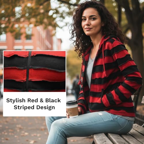 Shopoholic Fashion Women Pixie Zip Up Hoodie Striped Hippie Jacket Sweater [M,Red Black] by Shopoholic Fashion - Used condition - Image 6