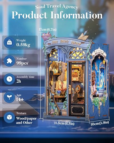 Image of KHUSHAL DIY Miniature House Kit - 3D Wooden Puzzle Book Nook for Adults & Beginners, Dollhouse Bookshelf Decor, Ideal Gift for Family and Friends (Blue)