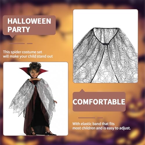 Halloween Spinnenkostüm für Kinder,Jungen Schwarzer Spinnennetz Tüll Verkleidung Kostüm,Hexe Spinne Umhang Kostuem,Spider Poncho Spinnenumhang Costume,für Karneval Kinderkostüm Spinnen Cape (88CM)