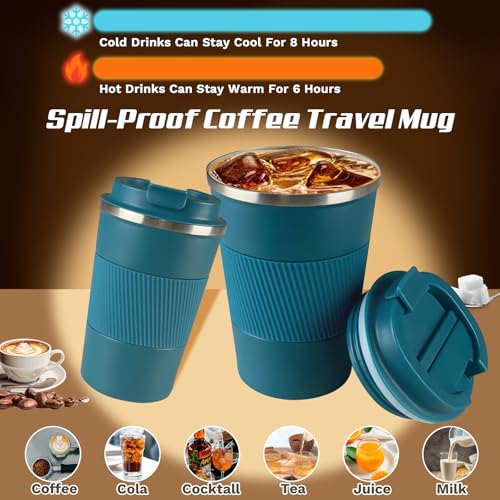 Image of Vacuum Insulated Stainless Steel Travel Coffee Mug, Leak Proof Cup with Lid | 304 stainless steel mug with vacuum insulation, leak proof lid, silicone grip and car cup holder friendly design