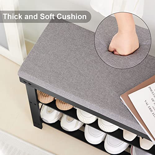 Apicizon 3-Tier Shoe Rack For Entryway, Bamboo Shoe Bench With Cushion Padded Seat, Small Shoe Organizer With Storage For Indoor Entrance Hallway Bedroom Living Room, Black #TOP6