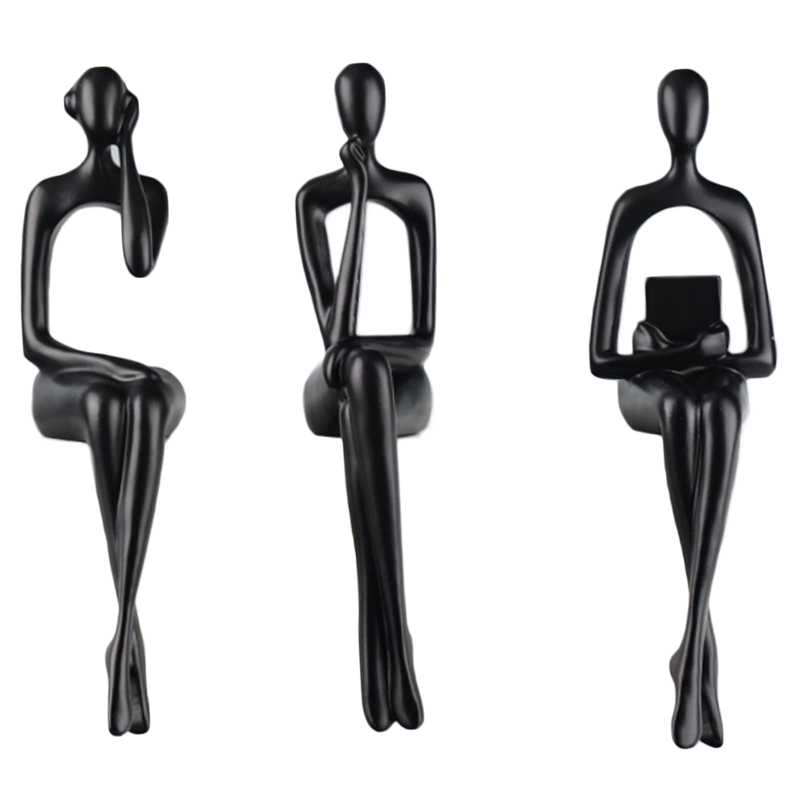 SHENGTIAN Resin Reading Sculpture - Black Sitting Thinker Statue - Abstract Sculptures, Bookshelf Decor Accents - Home Office, Living Room, Desktop Decor