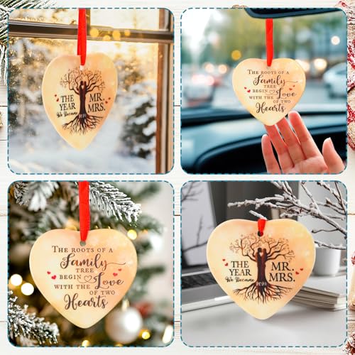 Image of Wedding Ornament 2024 - Handcrafted Heart Ceramic First Anniversary Keepsake - Romantic Mr. & Mrs. Ornament for Couples - First Christmas Married Gift - 2024 Holiday Home Decor