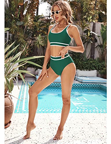 Image of BMJL Women's High Waisted Bikini Sets Sporty Two Piece Swimsuits Color Block Tummy Control Modest Bathing Suit