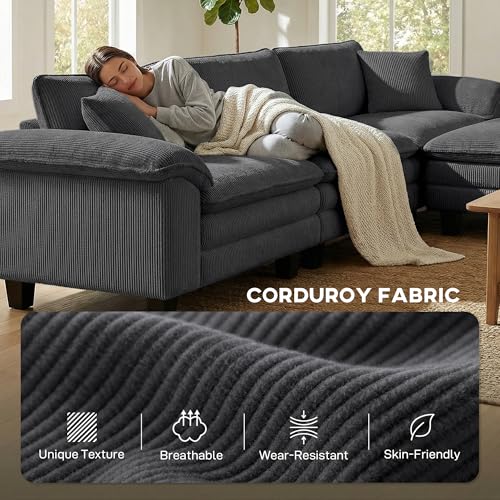 Image of HOMCOM Modular Sectional Sofa Couch 124 inch Oversized Cloud Couch Dark Gray