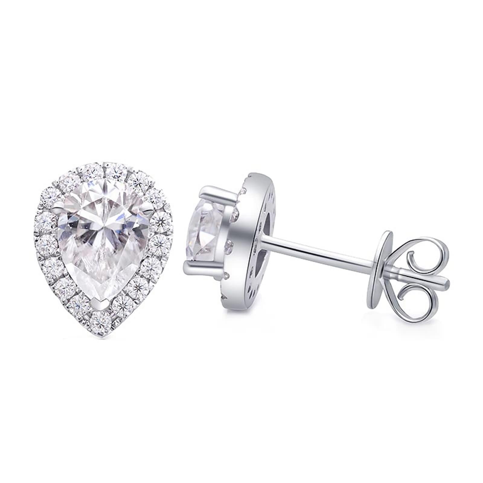 Pendientes Mujer de Oro Blanco 9K / 14K / 18K, Gota de Agua con Moissanita, Pendientes Boda Plata Mujer