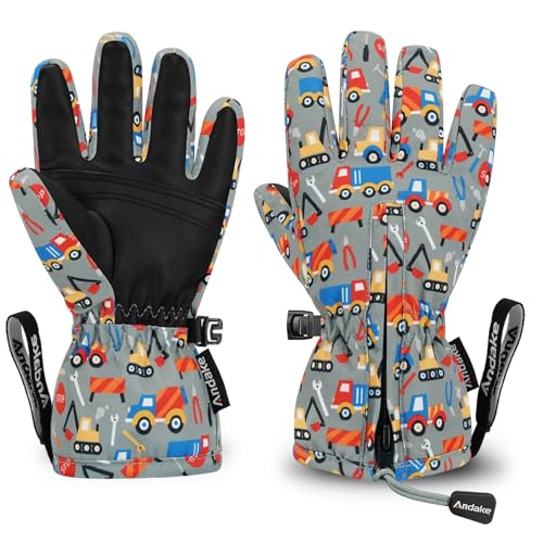 Andake Waterproof &Breathable Kids Snow Gloves, Toddler Winter Warm Ski Gloves for 2-14Y Boys Girls