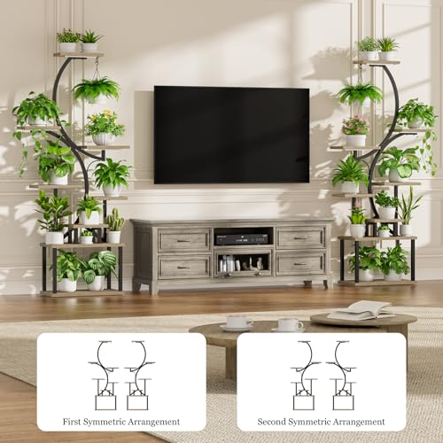 Image of BACEKOLL Plant Stand Indoor with Grow Light - 2 Pack Tall Indoor Plant Shelf, 62 inch Corner Plant Holder, 8 Tiered Large S-Shape Flower Multiple Display Shelf for Home, Grey