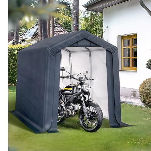 PHI VILLA Geräteschuppen Gartenhütte mit 2 Türen Fahrradgarage Outdoor für 2 Fahrräder Motorrad Garage 180x300x200cm Wetterschutz Shelter mit 2 Belüftungsöffnungen Grau