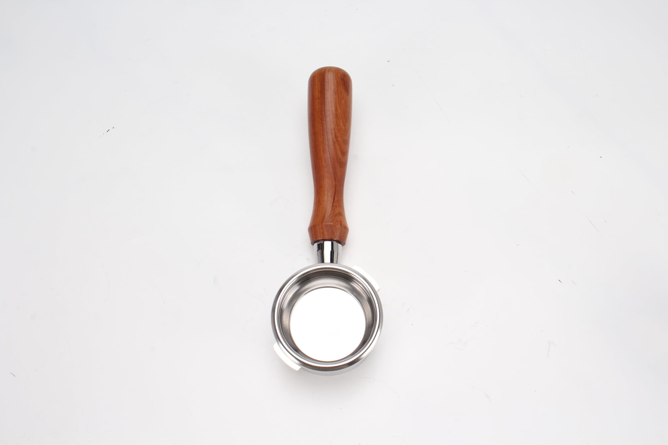 DIBTSA Portafiltro sin fondo de 58 mm compatible con Gaggia, portafiltro de café de acero inoxidable 304 de 2 orejas con cesta de filtro reutilizable y mango de madera, piezas de repuesto para máquina
