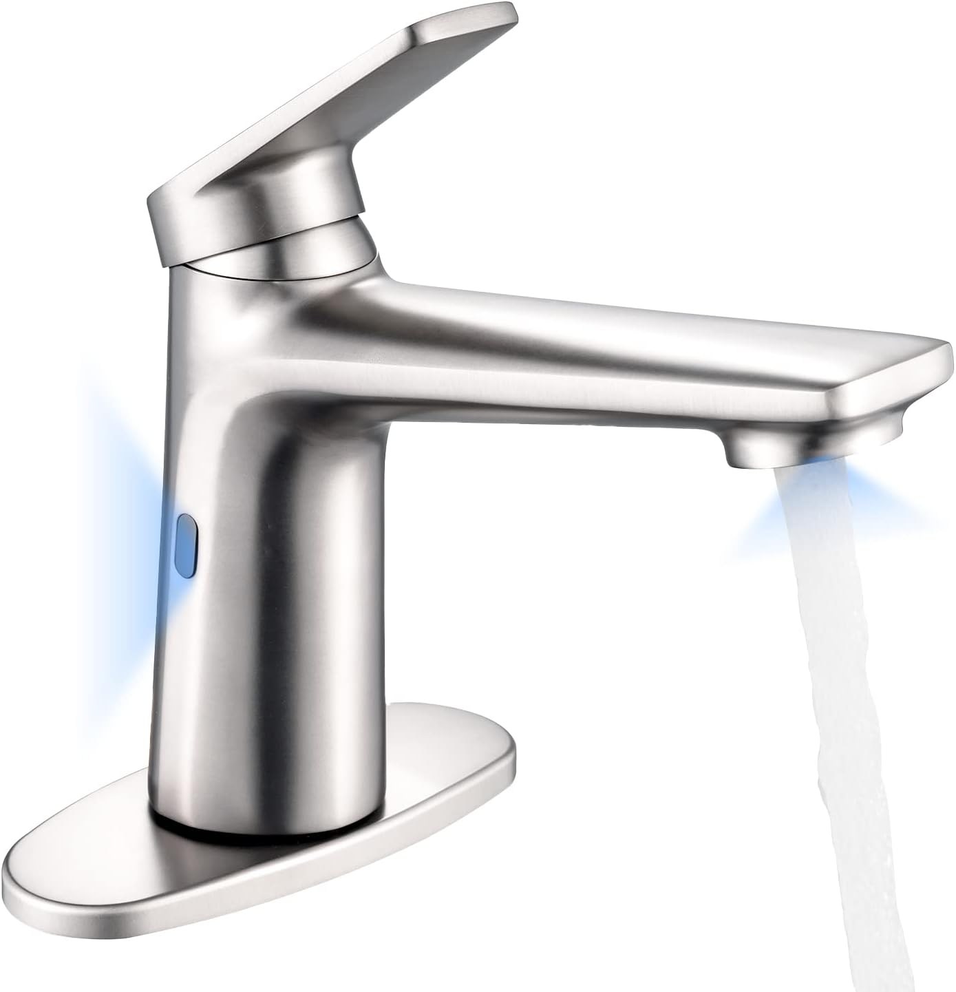 Touchless Automatic Motion Sensor Bathroom Faucet with 1 Handle, 2 Modes, Hands Free, Temperature Control, 1 or 3 Holes, Brushed Nickel Finish