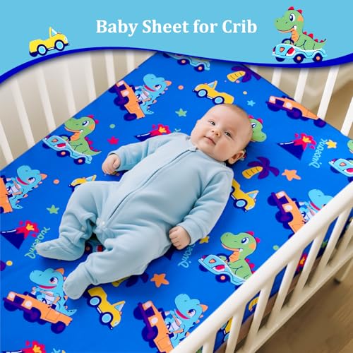 Image of Cloele Dinosaur Crib Bedding Sets for Boys-3 Piece Baby Bedding Set | Include Comforter Fitted Sheet Toddler Pillowcase,Nursery Bedding Set for Boys and Girls