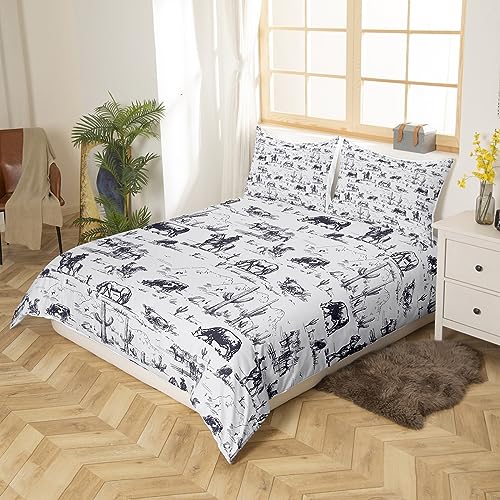 Western Duvet Cover Western Cowboy Bedding Set for Kids Farmhouse Comforter Cover Galloping Horse Bedspread Cover Breathable Bedding Collection 3Pcs Double - Image 3