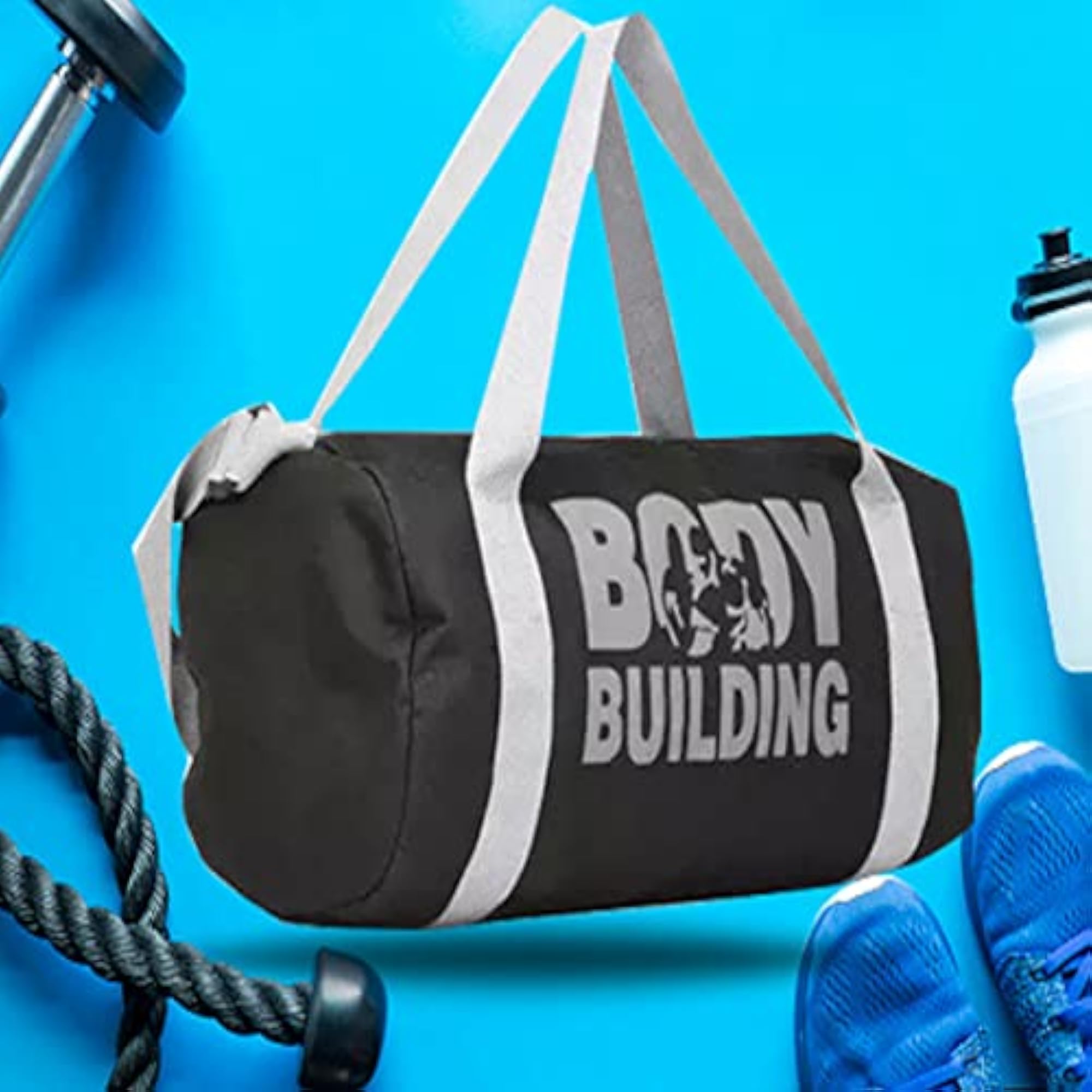 Gym Bag Combo Men Black Gym Bag, Shaker Stop Bottle and Gloves