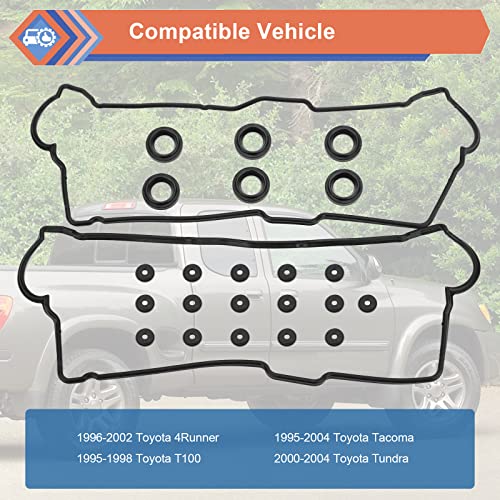 Zonfant Engine Valve Cover Gasket Set With 6 Pcs Spark Plug Tube Seals & 16 Pcs Grommets, Compatible With 1995-2004 Toyota 3.4L 4Runner, T100, Tacoma, Tundra, Replace#Vs50422R Vc203 Ms 95899 #TOP2