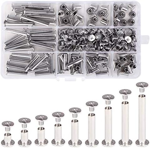 Witlans Chicago Binding Screws Assorted Kit,90 Sets 304 Stainless Steel Phillips Chicago Screw Binding Post Screw Kit for DIY Leather Decoration Scrapbook Photo Albums Bookbinding(9 Sizes)