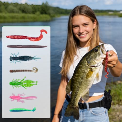 Image of Clearance Bionics-Designed Durable Soft Plastic Fishing Lures Kit with Bonus Accessories, 3 /4 /5 /6 Inch, 9-Type Lifelike Swimbaits in One Gear Set Included Tackle Box for Bass
