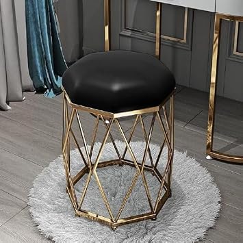 Dresser Chair, Vanity Stool, Princess Style, Metal, Round Size, 12.6 x 16.1 inches 32 x 41 cm, Suede Cushion Included, Flexible Breathability, Bedroom, Living Room, Storage Bench, Compact