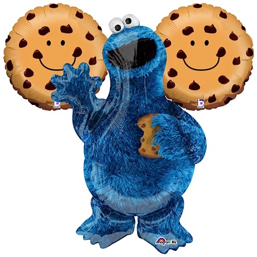 Image of Cookie Monster Party Balloons - Set Of 3 Cookies Themed Jumbo Balloon Decorations For A Special Cookie Monster Birthday Theme Balloon Centerpiece Decoration